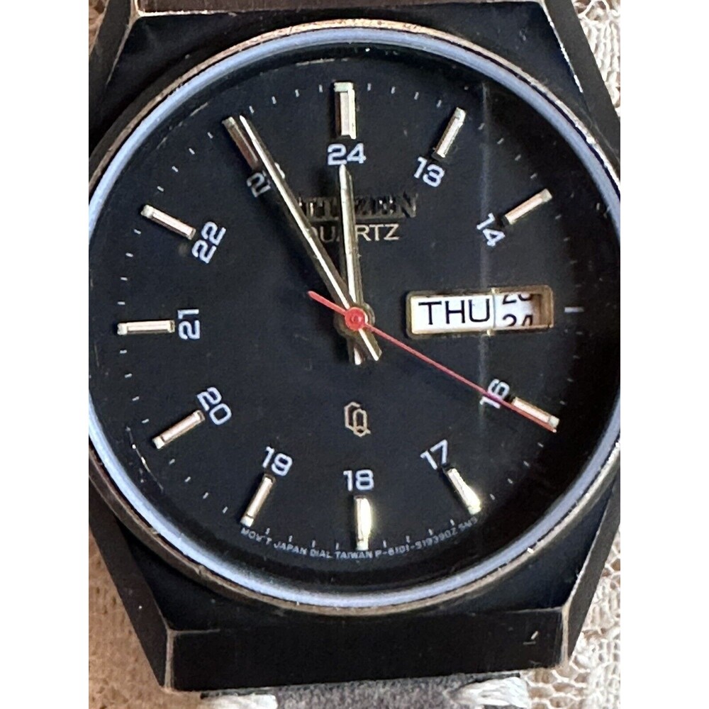 Rare Citizen 6101-S05413 Black Tone Quartz Day Date Military Time Watch